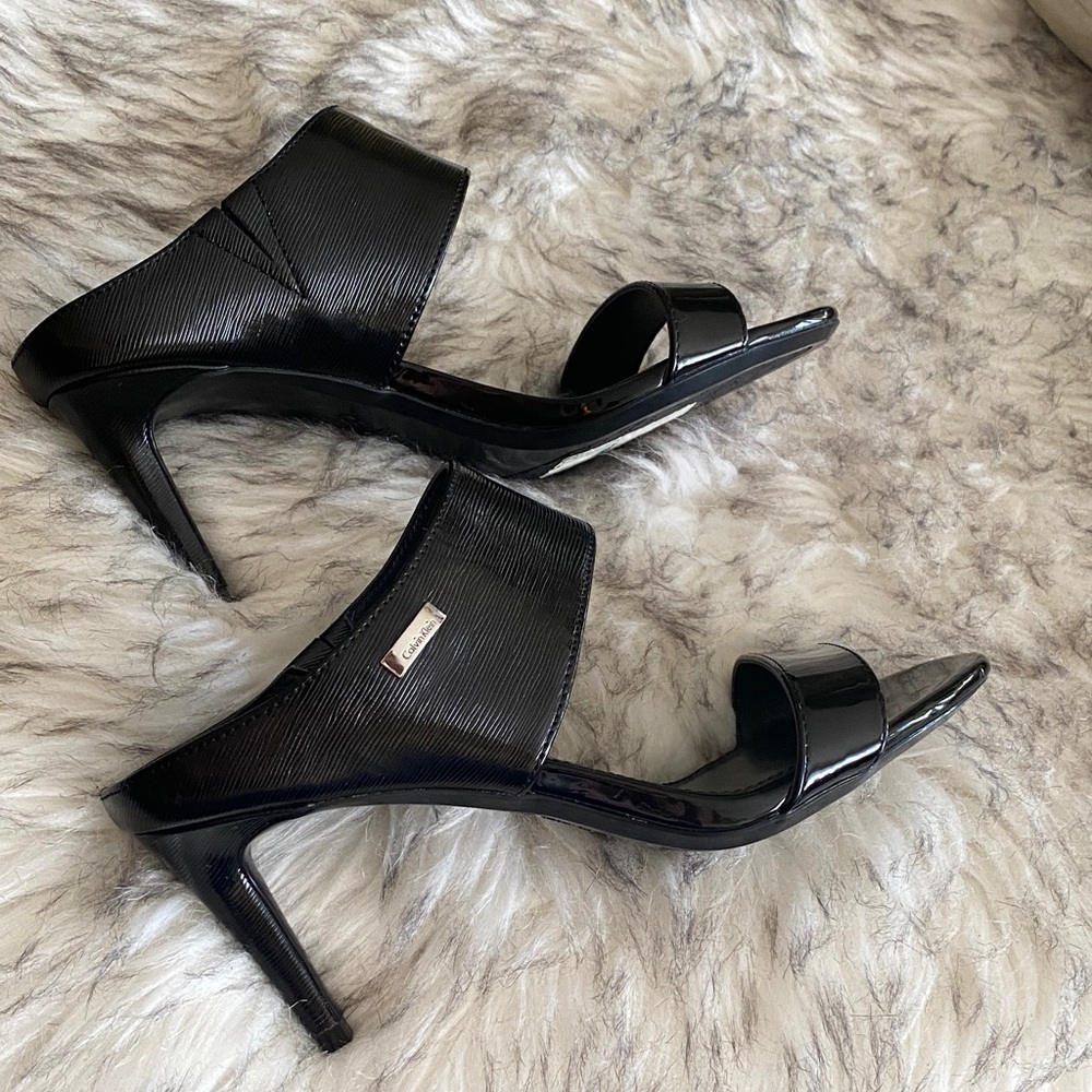 Calvin Klein Glossy Black Heeled Mules
